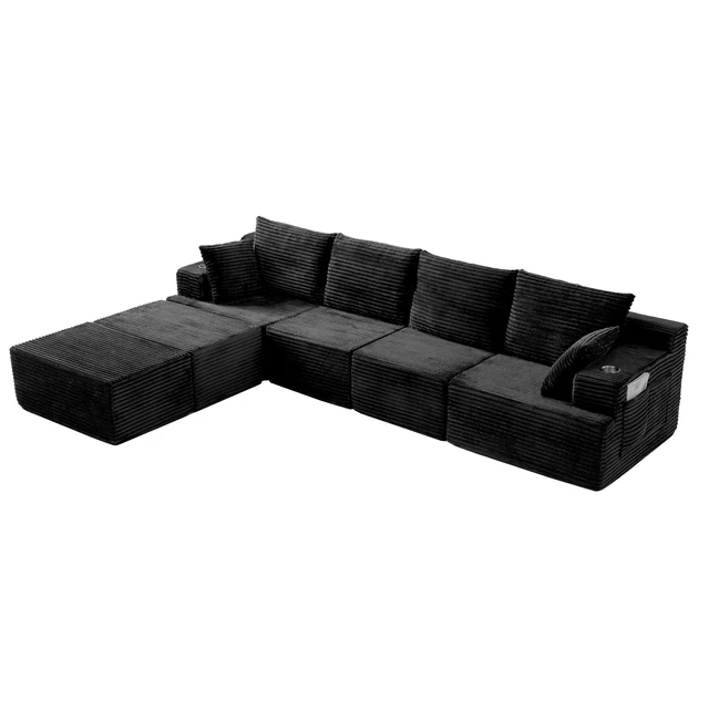 Alt view image 5 of 7 - 131 Inch Cloud Sofa with Ottoman, Black, Corduroy, Sectionals