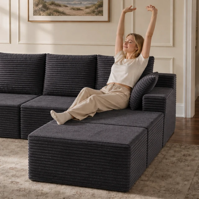Alt view image 7 of 7 - 131 Inch Cloud Sofa with Ottoman, Grey, Corduroy, Sectionals
