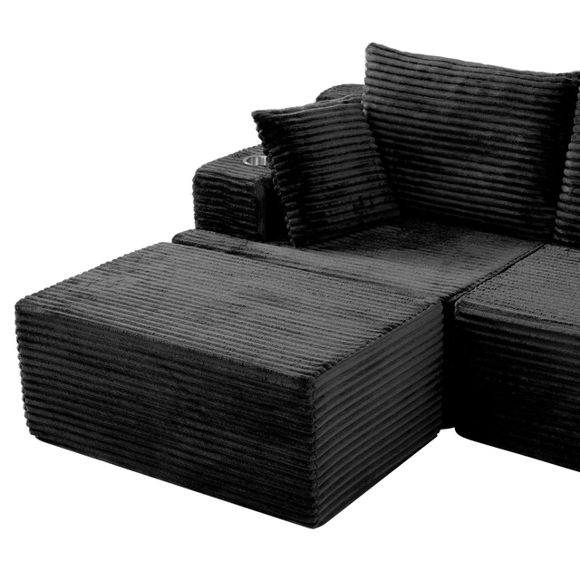 Alt view image 3 of 7 - 131 Inch Cloud Sofa with Ottoman, Black, Corduroy, Sectionals