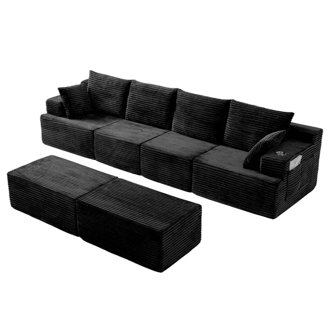 Alt view image 7 of 7 - 131 Inch Cloud Sofa with Ottoman, Black, Corduroy, Sectionals