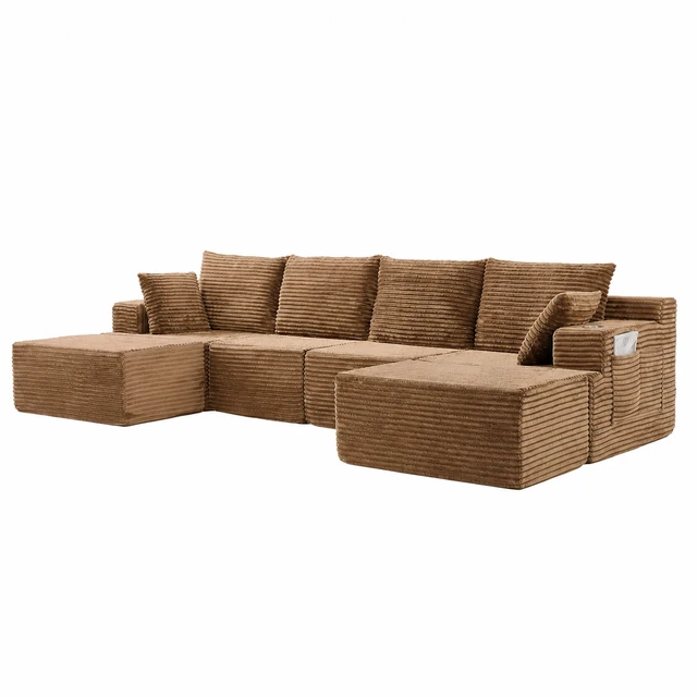 Alt view image 2 of 7 - 131 Inch Cloud Sofa with Ottoman, Brown, Corduroy, Sectionals