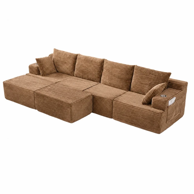 Alt view image 3 of 7 - 131 Inch Cloud Sofa with Ottoman, Brown, Corduroy, Sectionals