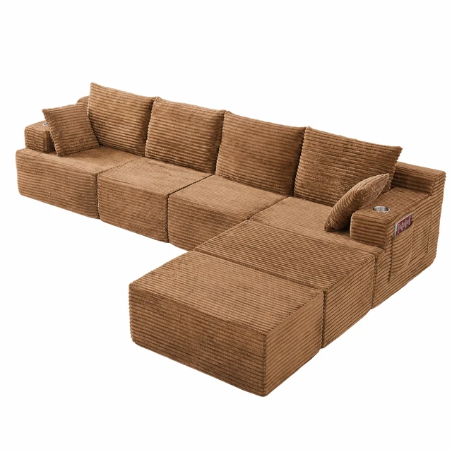Alt view image 4 of 7 - 131 Inch Cloud Sofa with Ottoman, Brown, Corduroy, Sectionals