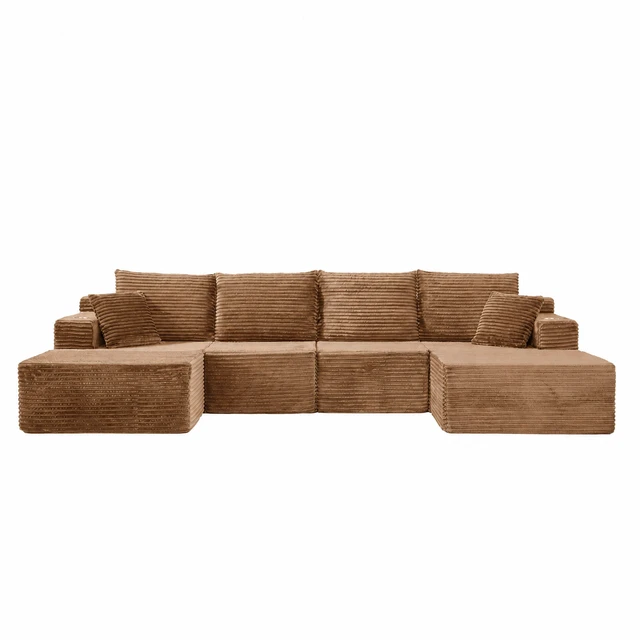 Alt view image 6 of 7 - 131 Inch Cloud Sofa with Ottoman, Brown, Corduroy, Sectionals