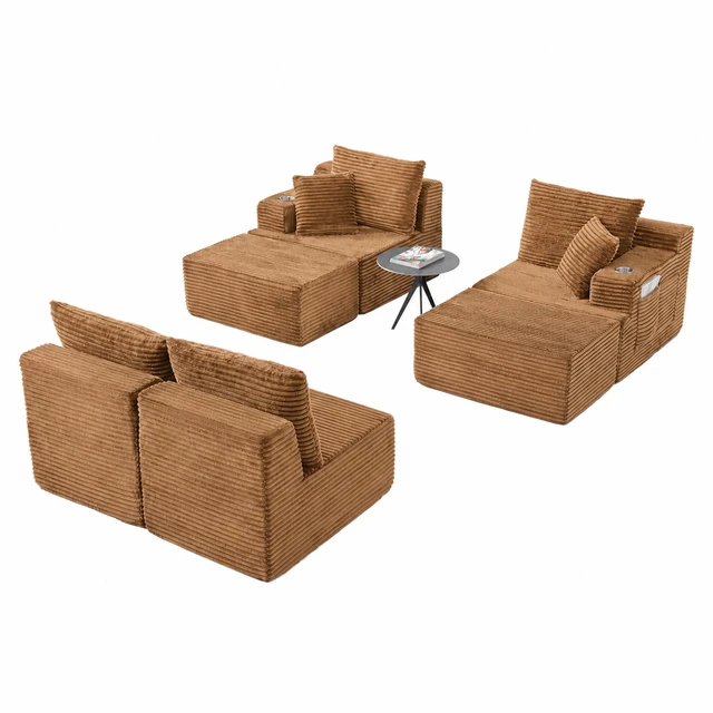 Alt view image 5 of 7 - 131 Inch Cloud Sofa with Ottoman, Brown, Corduroy, Sectionals