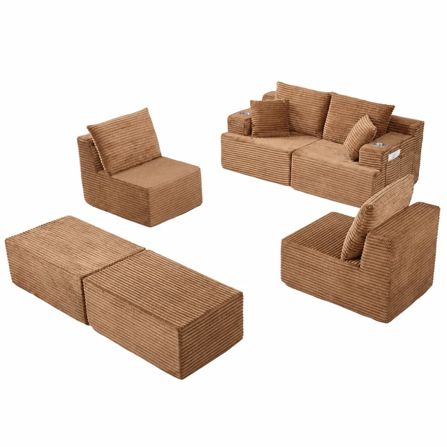 Alt view image 7 of 7 - 131 Inch Cloud Sofa with Ottoman, Brown, Corduroy, Sectionals