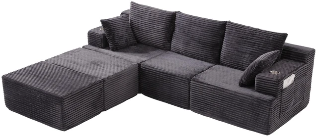 Alt view image 2 of 7 - 103 Inch Modular Sectional Couches for Living, Deep Seat Compression Sofa with High Density Memory Foam Upholstered