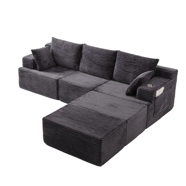 Alt view image 4 of 7 - 103 Inch Modular Sectional Couches for Living, Deep Seat Compression Sofa with High Density Memory Foam Upholstered