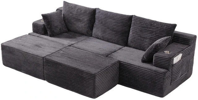 Alt view image 3 of 7 - 103 Inch Modular Sectional Couches for Living, Deep Seat Compression Sofa with High Density Memory Foam Upholstered