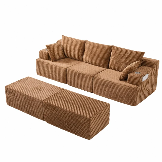 Alt view image 2 of 7 - 103 Inch Modular Sectional Couches for Living, Deep Seat Compression Sofa with High Density Memory Foam Upholstered