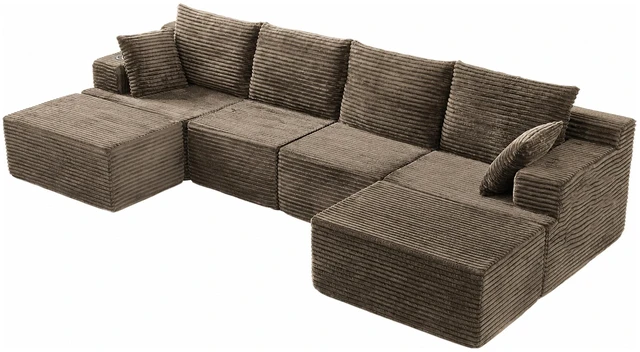 Main image of 131 Inch Cloud Sofa with Ottoman, Coffee, Corduroy, Sectionals