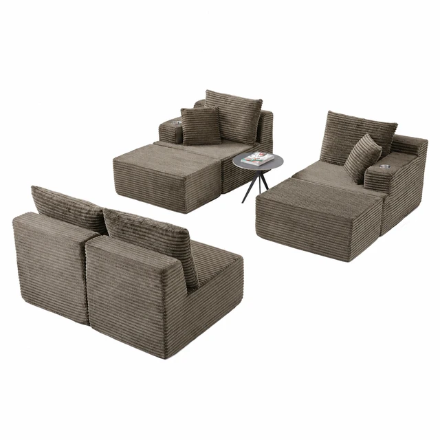 Alt view image 4 of 7 - 131 Inch Cloud Sofa with Ottoman, Coffee, Corduroy, Sectionals