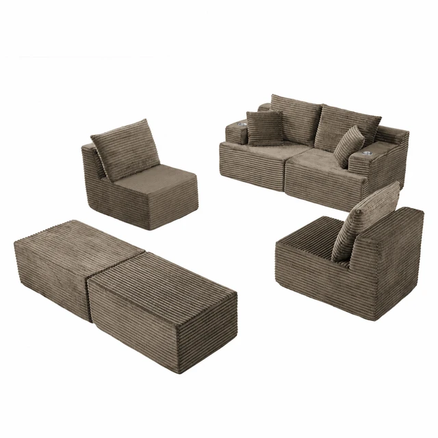 Alt view image 5 of 7 - 131 Inch Cloud Sofa with Ottoman, Coffee, Corduroy, Sectionals