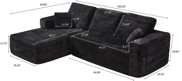 Alt view image 3 of 3 - 100.39 Inch Cloud Sectional Couch with l Shape Chaise, Modular Sofa Wit Deep Seat Assembly Required Compressed
