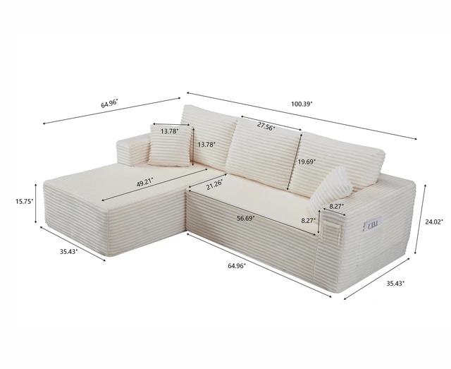 Alt view image 6 of 6 - 100.39 Inch Cloud Sectional Couch with l Shape Chaise, Modular Sofa Wit Deep Seat Assembly Required Compressed