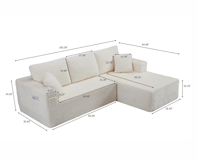 Main image of 100.39 Inch Cloud Sectional Couch with Shape Chaise, Modular Sofa Wit Deep Seat Assembly Required Compressed Packaging