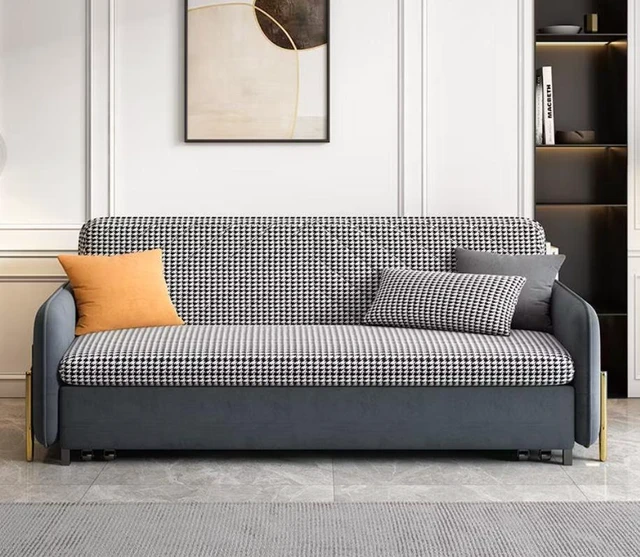 Main image of Velvet Sofa Bed with Storage and Metal Frame, Grey, Metal and Wood, Sofa Beds