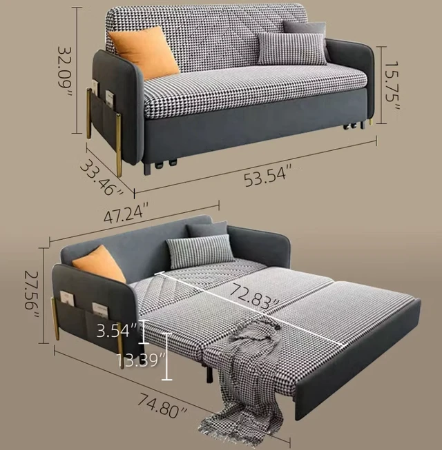 Alt view image 3 of 5 - Velvet Sofa Bed with Storage and Metal Frame, Grey, Metal and Wood, Sofa Beds
