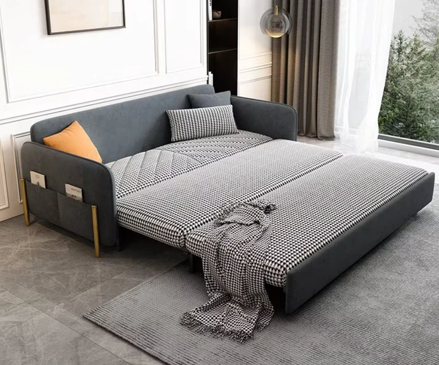 Alt view image 5 of 5 - Velvet Sofa Bed with Storage and Metal Frame, Grey, Metal and Wood, Sofa Beds