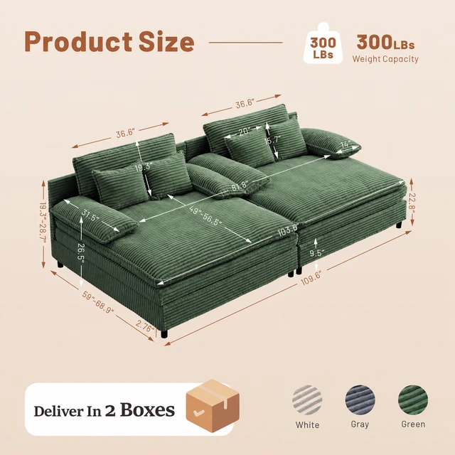 Alt view image 2 of 7 - 55 Inch Reclining Chaise Lounge Chair Indoor with Gear Adjustable Backrest, Deep Seat Recliner with Pillows Single
