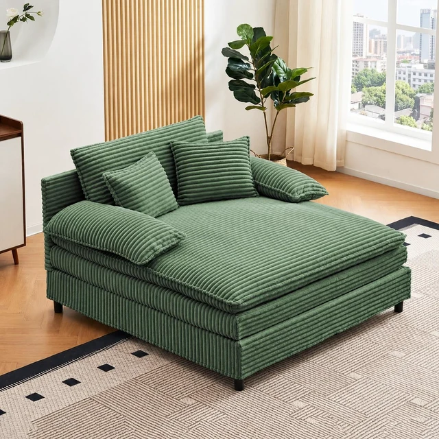 Main image of 55 Inch Reclining Chaise Lounge Chair Indoor with Gear Adjustable Backrest, Deep Seat Recliner with Pillows Single