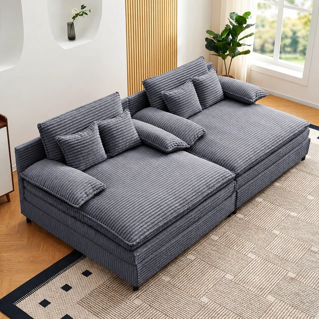 Alt view image 5 of 7 - 55 Inch Reclining Chaise Lounge Chair Indoor with Gear Adjustable Backrest, Deep Seat Recliner with Pillows Single