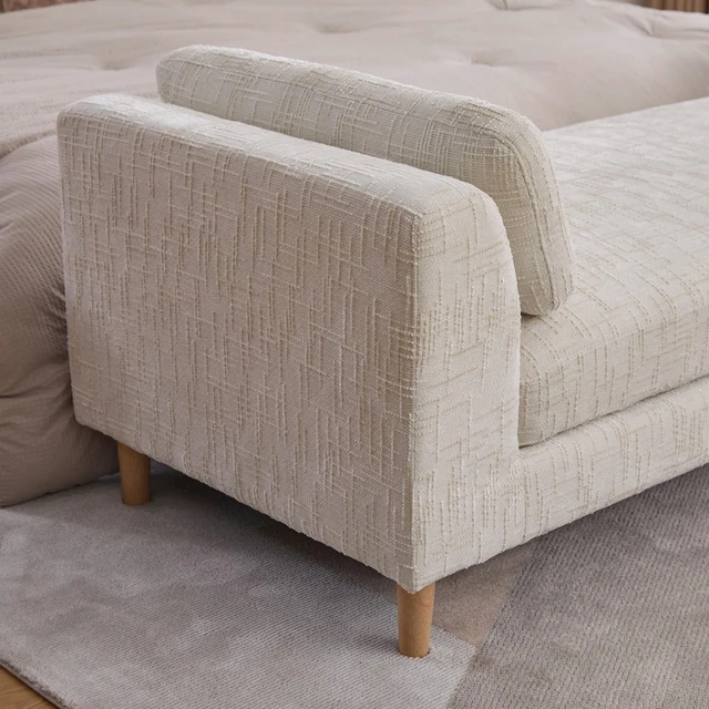 Alt view image 5 of 7 - 83.1 Inch Wide Upholstered End Bed Bench with Armrests, Chenille Chaise Lounge Couch with Bolster Pillows Daybed