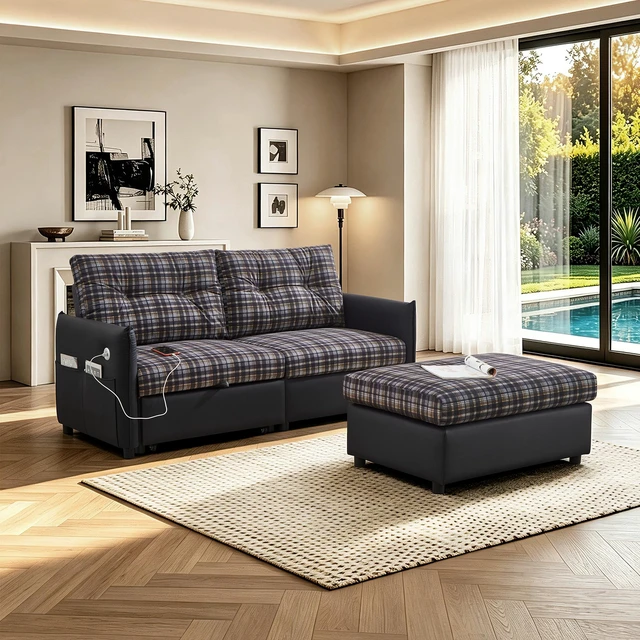 Main image of Sleeper Sofa, 69.7 Inch Pull Out Storage Sectional Expandable Sofa Bed with Ottoman Functional Futon for Small Spaces
