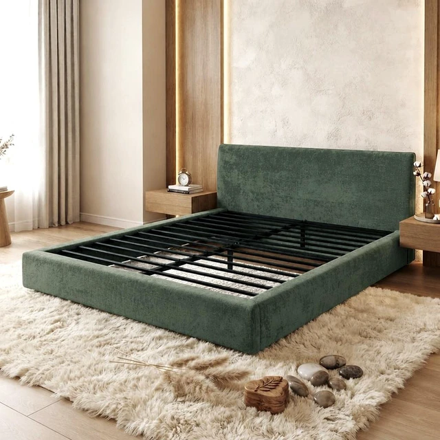 Main image of Queen Size Compression Bed Upholstered Bed Frame with Headboard, Vacuum Sealed Foam with Metal Slats Box Spring Needed
