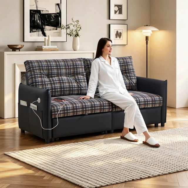 Alt view image 2 of 7 - Sleeper Sofa, 69.7 Inch Pull Out Storage Sectional Expandable Sofa Bed with Ottoman Functional Futon for Small Spaces
