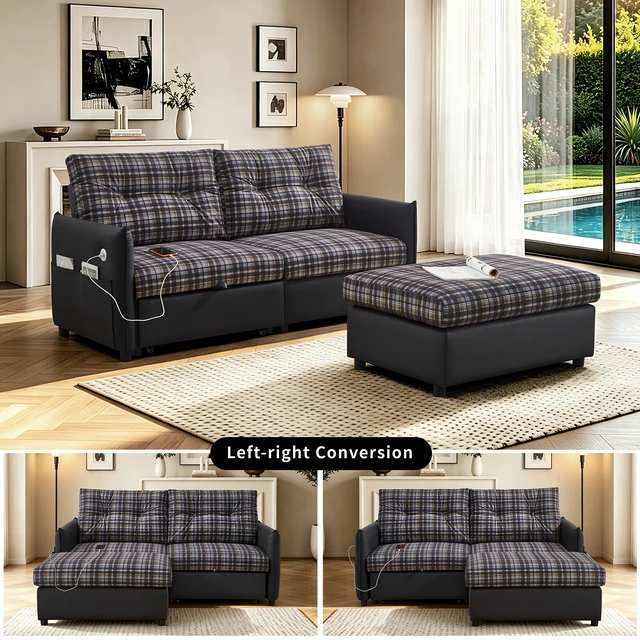 Alt view image 7 of 7 - Sleeper Sofa, 69.7 Inch Pull Out Storage Sectional Expandable Sofa Bed with Ottoman Functional Futon for Small Spaces