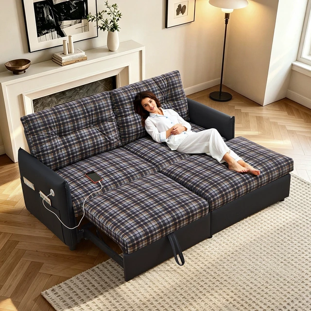 Alt view image 4 of 7 - Sleeper Sofa, 69.7 Inch Pull Out Storage Sectional Expandable Sofa Bed with Ottoman Functional Futon for Small Spaces
