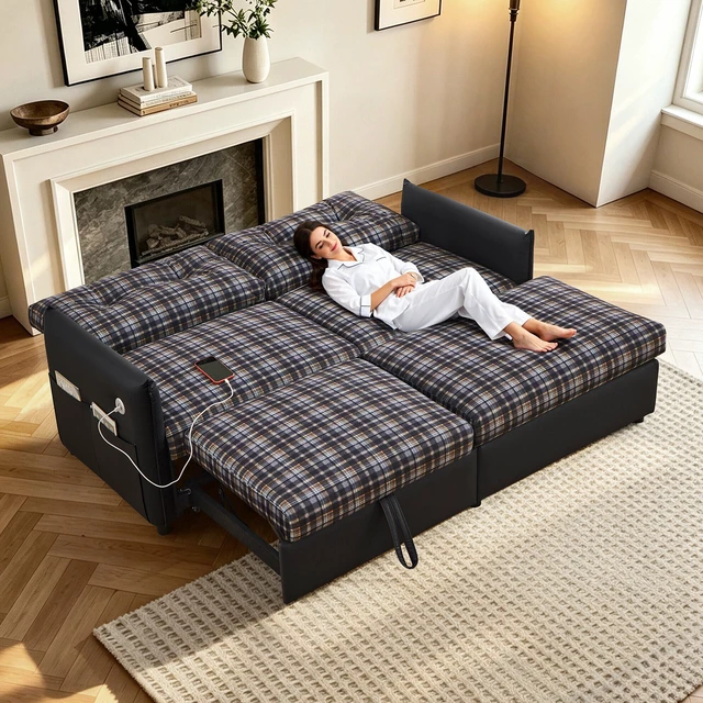 Alt view image 5 of 7 - Sleeper Sofa, 69.7 Inch Pull Out Storage Sectional Expandable Sofa Bed with Ottoman Functional Futon for Small Spaces