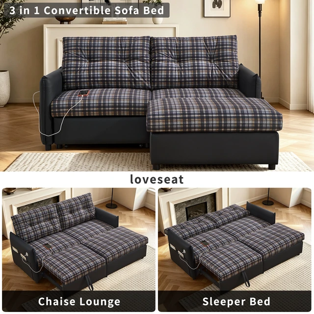 Alt view image 6 of 7 - Sleeper Sofa, 69.7 Inch Pull Out Storage Sectional Expandable Sofa Bed with Ottoman Functional Futon for Small Spaces