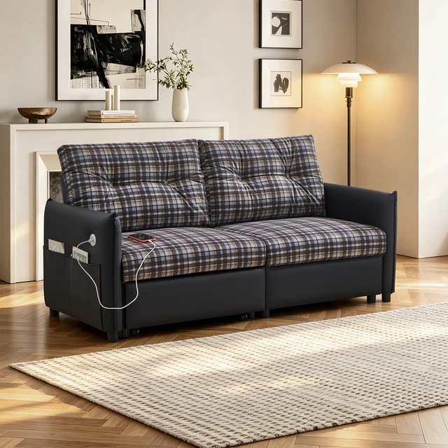 Alt view image 3 of 7 - Sleeper Sofa, 69.7 Inch Pull Out Storage Sectional Expandable Sofa Bed with Ottoman Functional Futon for Small Spaces
