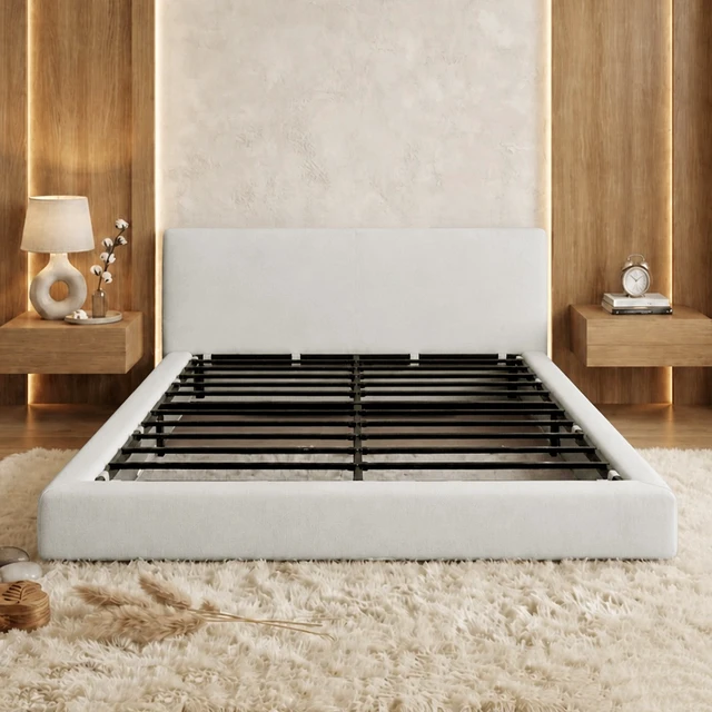 Alt view image 2 of 7 - Queen Size Compression Bed Cotton Linen Fabric, Wraparound Design with Vacuum Sealed Foam Iron Frame Assembly Required