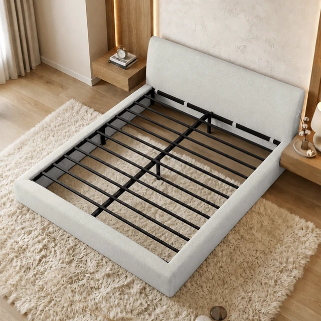 Alt view image 3 of 7 - Queen Size Compression Bed Cotton Linen Fabric, Wraparound Design with Vacuum Sealed Foam Iron Frame Assembly Required