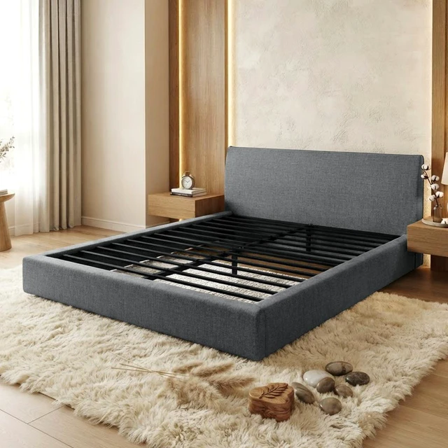 Main image of Queen Size Compression Bed Upholstered Platform Bed Frame with Headboard, Vacuum Sealed Foam with Metal Slats Box
