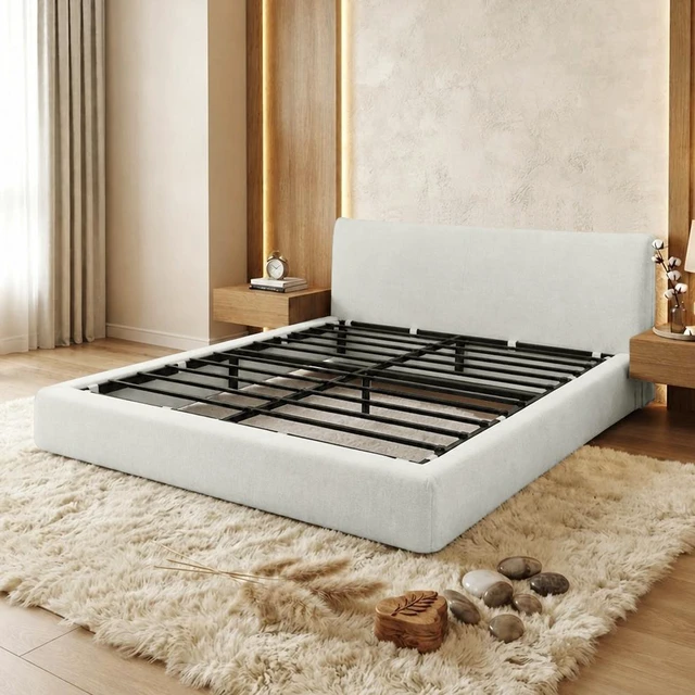 Main image of Queen Size Compression Bed Cotton Linen Fabric, Wraparound Design with Vacuum Sealed Foam Iron Frame Assembly Required
