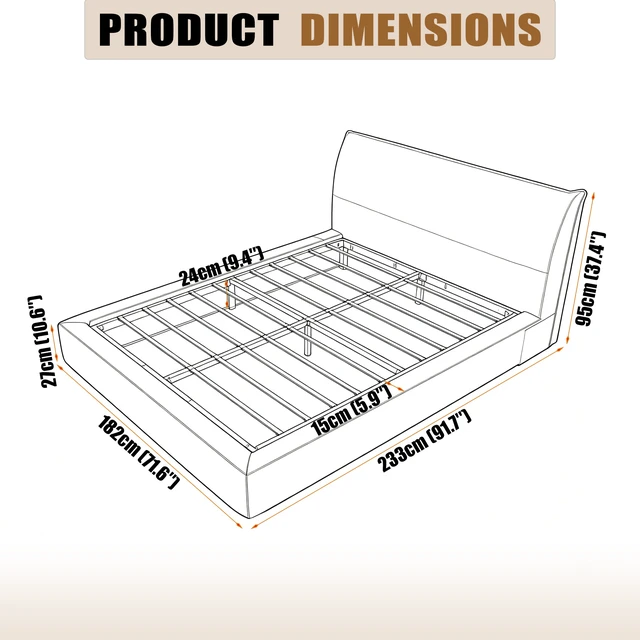 Alt view image 4 of 7 - Queen Size Compression Bed Upholstered Bed Frame with Headboard, Vacuum Sealed Foam with Metal Slats Box Spring Needed