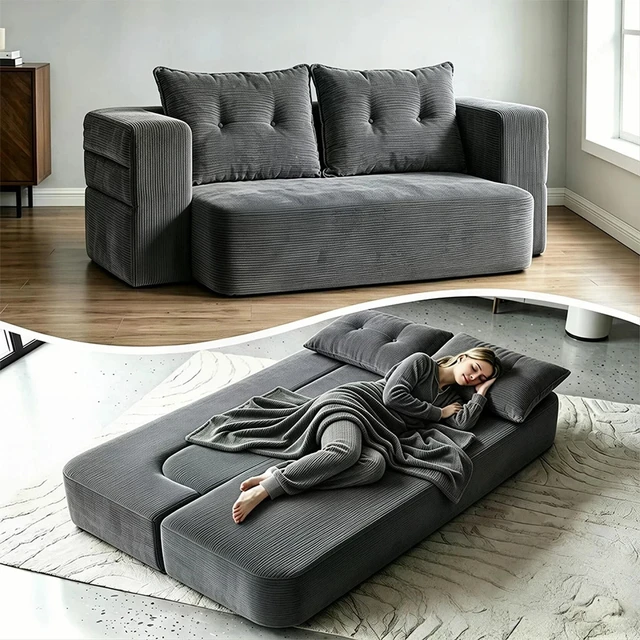 Main image of Corduroy Floor Convertible Sofa Bed Folding Sleeper Couch with High Density Foam Mattress Assembly Require for Living
