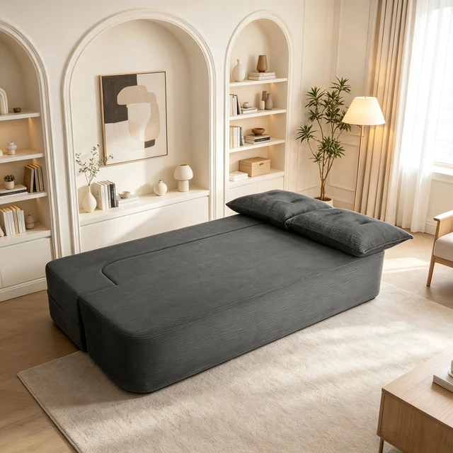 Alt view image 4 of 7 - Corduroy Floor Convertible Sofa Bed Folding Sleeper Couch with High Density Foam Mattress Assembly Require for Living
