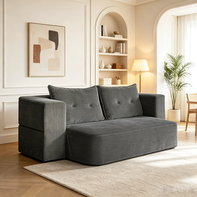 Alt view image 2 of 7 - Corduroy Floor Convertible Sofa Bed Folding Sleeper Couch with High Density Foam Mattress Assembly Require for Living