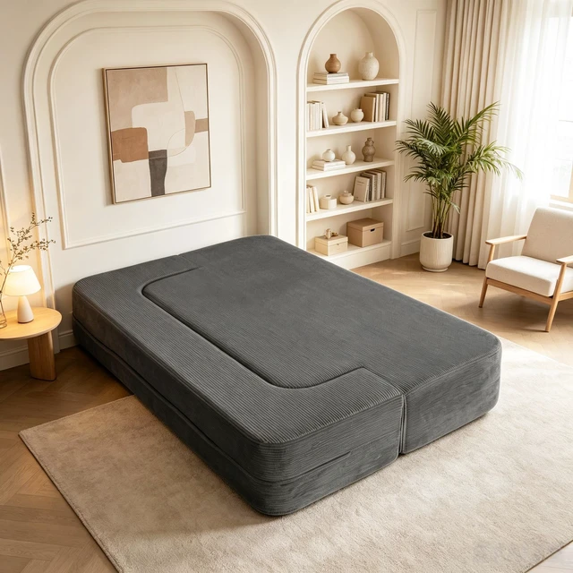 Alt view image 5 of 7 - Corduroy Floor Convertible Sofa Bed Folding Sleeper Couch with High Density Foam Mattress Assembly Require for Living