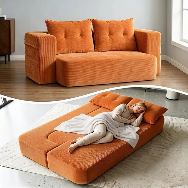 Main image of Corduroy Floor Convertible Sofa Bed Folding Sleeper Couch with High Density Foam Mattress Assembly Require for Living