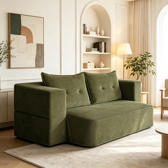Alt view image 2 of 7 - Corduroy Floor Convertible Sofa Bed Folding Sleeper Couch with High Density Foam Mattress Assembly Require for Living
