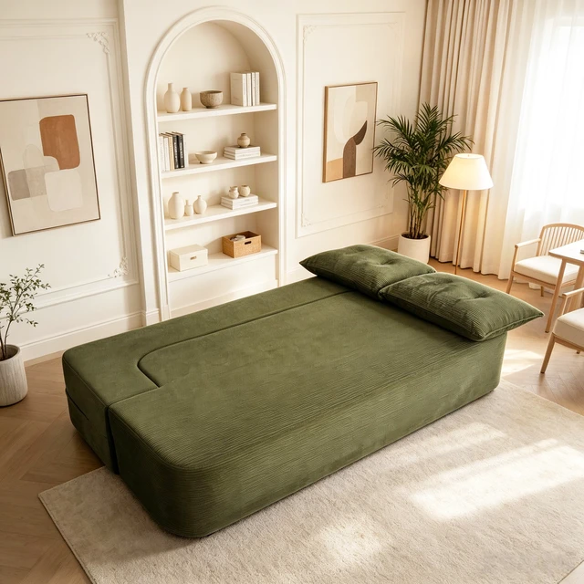Alt view image 5 of 7 - Corduroy Floor Convertible Sofa Bed Folding Sleeper Couch with High Density Foam Mattress Assembly Require for Living