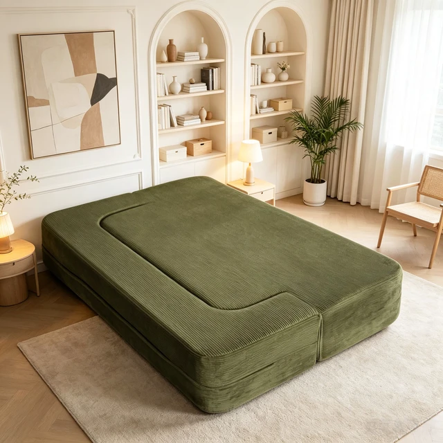 Alt view image 6 of 7 - Corduroy Floor Convertible Sofa Bed Folding Sleeper Couch with High Density Foam Mattress Assembly Require for Living