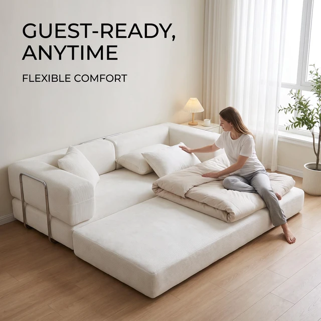 Alt view image 2 of 7 - Double Sofa, Sofa Bed Multifunctional Compression Wide Body Pure Sponge Fine Striped Corduroy Fabric W6188p525734same