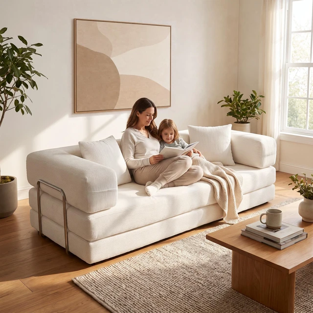 Main image of Double Sofa, Sofa Bed Multifunctional Compression Wide Body Pure Sponge Fine Striped Corduroy Fabric W6188p525734same